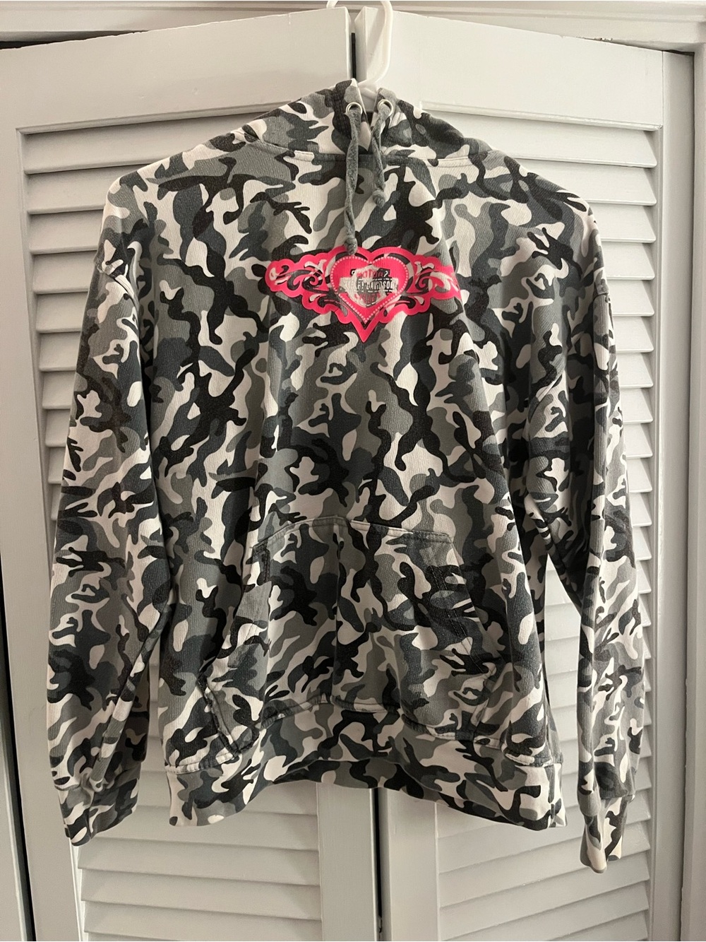 Harley-Davidson Gray & White Camo Hoodie with Pink Heart Logo